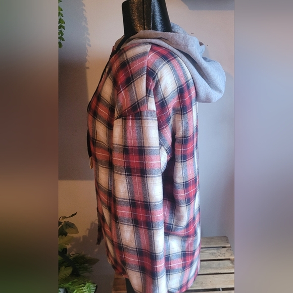 Zaful Plaid Sherpa Lined Hooded Shirt 6 - Picture 4 of 7